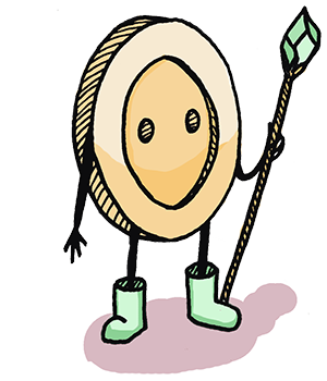 a button person with a magic staff